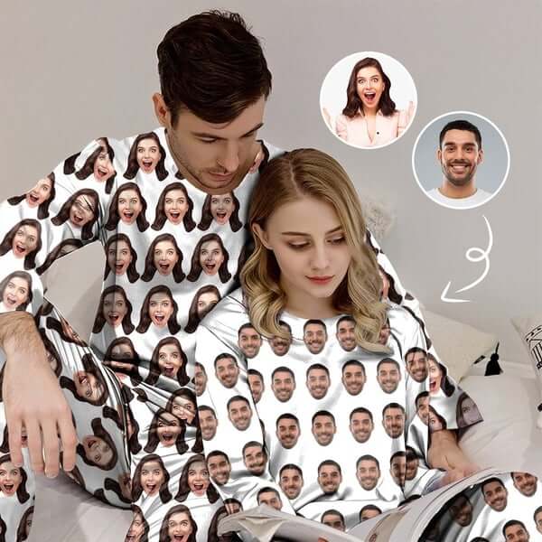 Personalisiert Foto Pyjamas Hose für Frauen Das Gesicht meines geliebten Menschen, langärmelig