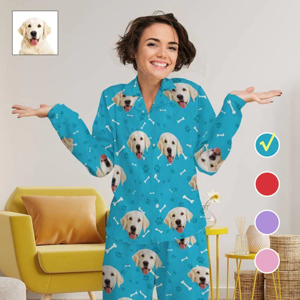 Kundenspezifischer Foto Pyjama Hundeabdruck Blau Geschenk zu Weihnachten