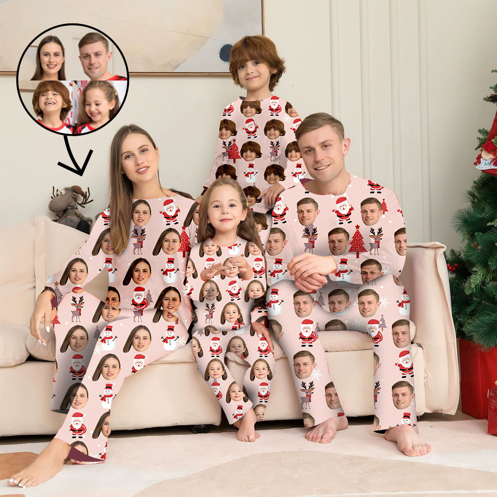 Benutzerdefinierte Foto-Pyjamas Familie passendes Set Weihnachten passende Nachtwäsche Personalisierte Pyjamas Hirsch und Weihnachtsbaum