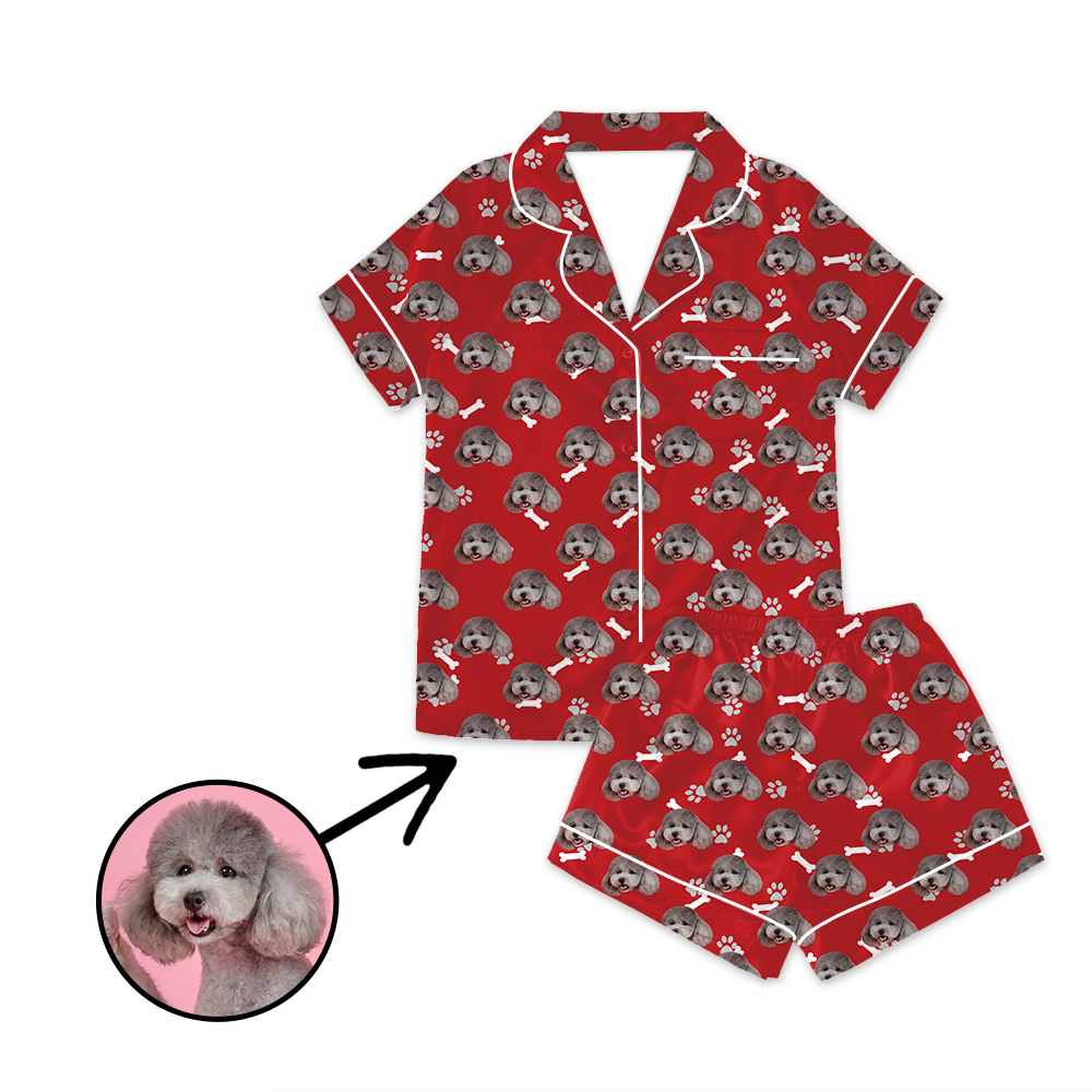 Kundenspezifischer Foto Satin Pyjama Hundeabdruck Rot für Sommer