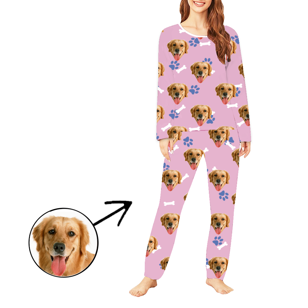 Personalisiert Foto-Pyjama für Damen Hundefußabdruck Langer Ärmel