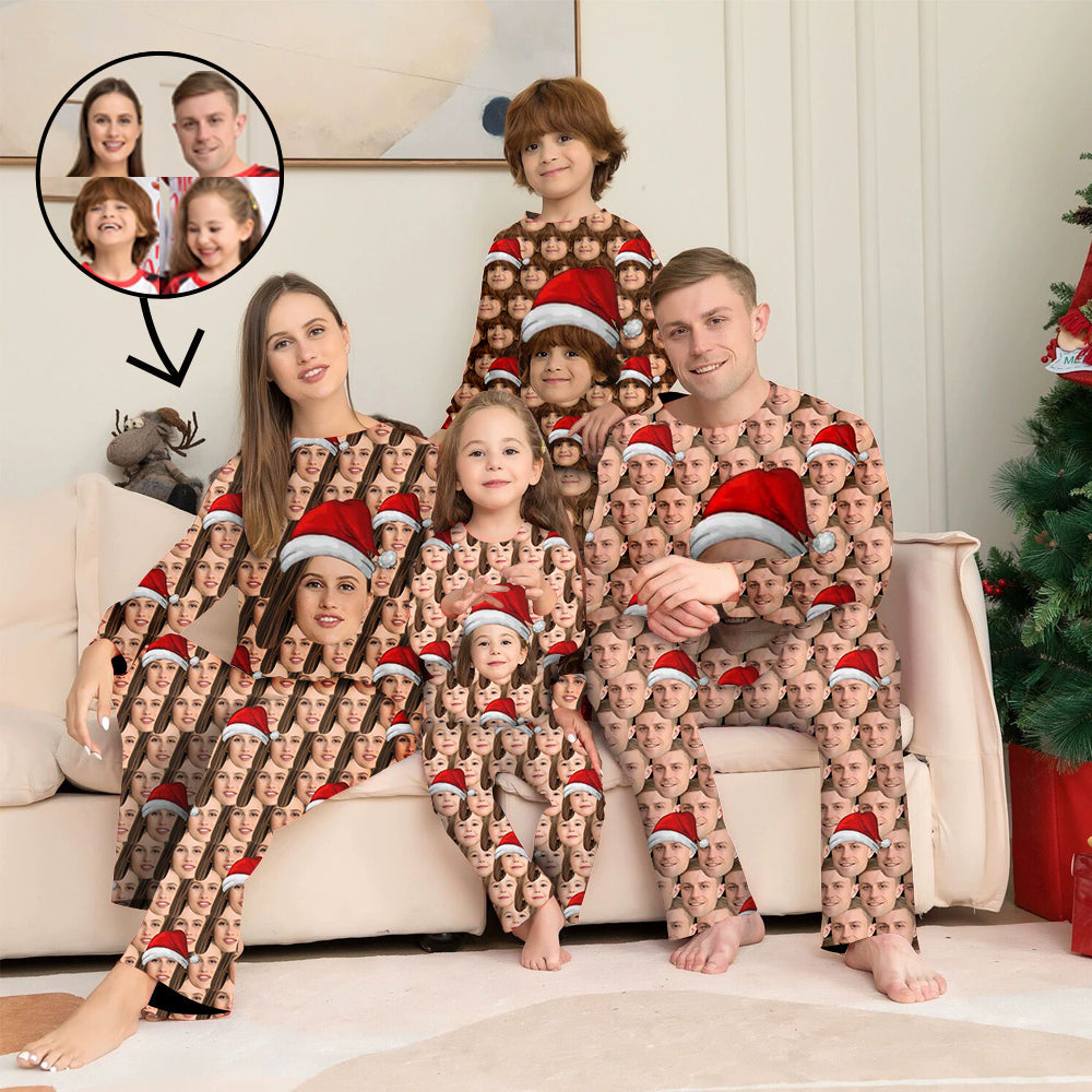 Benutzerdefinierte Foto-Pyjamas Familie passendes Set Weihnachten passende Nachtwäsche Personalisierte Pyjamas Lustiges Brei-Gesicht