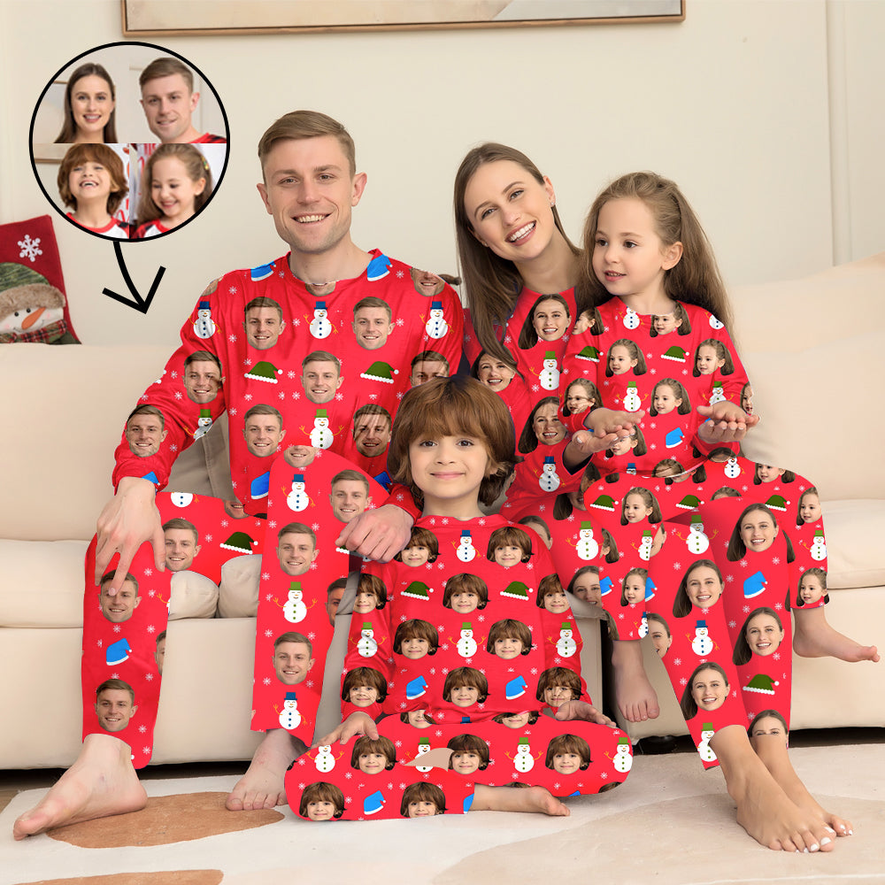 Benutzerdefinierte Foto-Pyjamas Familie passendes Set Weihnachten passende Nachtwäsche Personalisierte Pyjamas Schneemann und Weihnachtsmütze