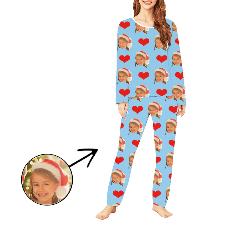 Personalisiert Foto-Pyjama für Damen Herz Ich liebe mein Baby Langarm