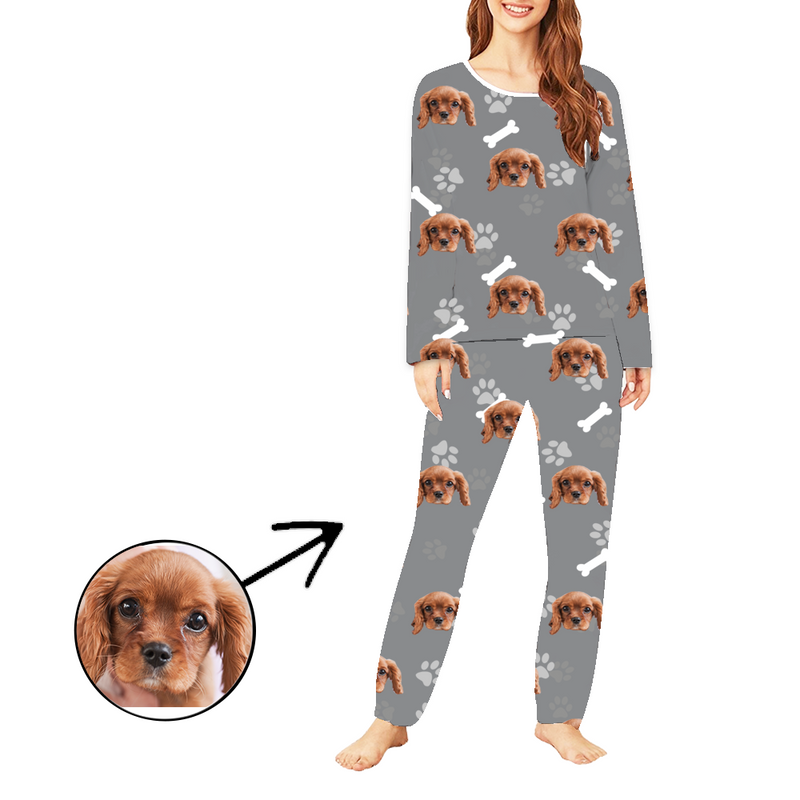 Personalisiert Foto-Pyjama für Damen Hundefußabdruck Langer Ärmel