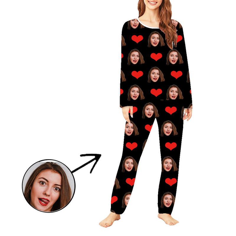 Personalisiert Foto-Pyjama für Damen Herz Ich liebe mein Baby Langarm