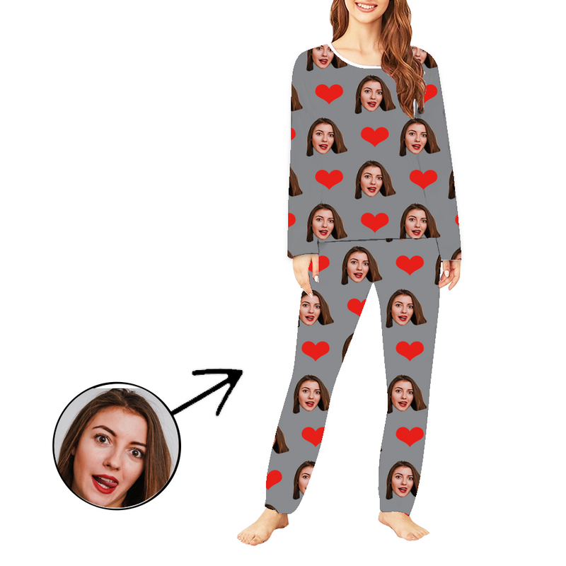 Personalisiert Foto-Pyjama für Damen Herz Ich liebe mein Baby Langarm