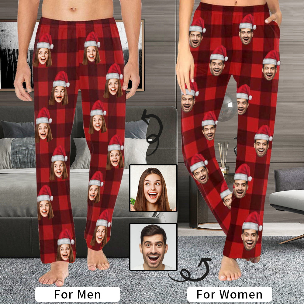 Gesichts-Pyjama-Hose für Männer, Gesichts-auf-Pyjama, rot kariert, personalisierte Nachtwäsche, Sonderangebot, Weihnachtsgeschenke