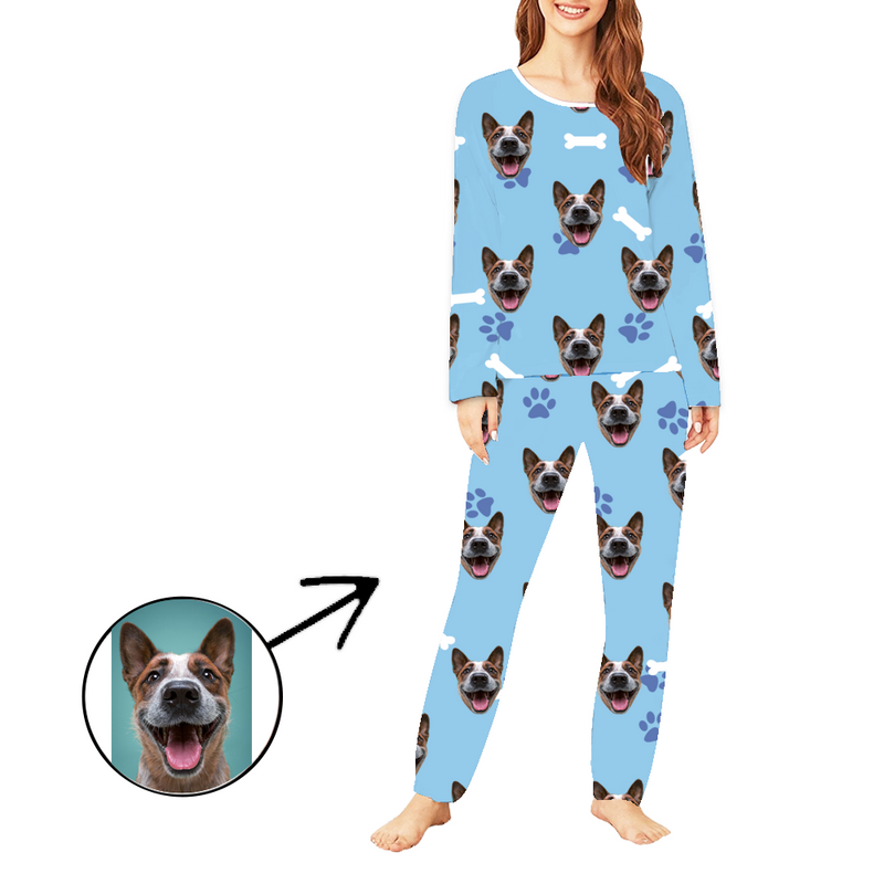 Custom Christmas Gift PhotoPyjamas für Frauen Hund Pfote Fußabdruck Langer Ärmel