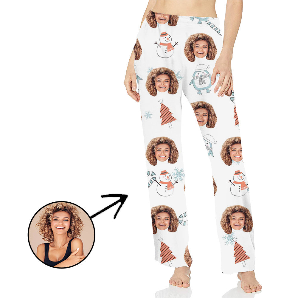 Personalisiert Foto Pyjamas Hose für Frauen Snowma und Pinguin