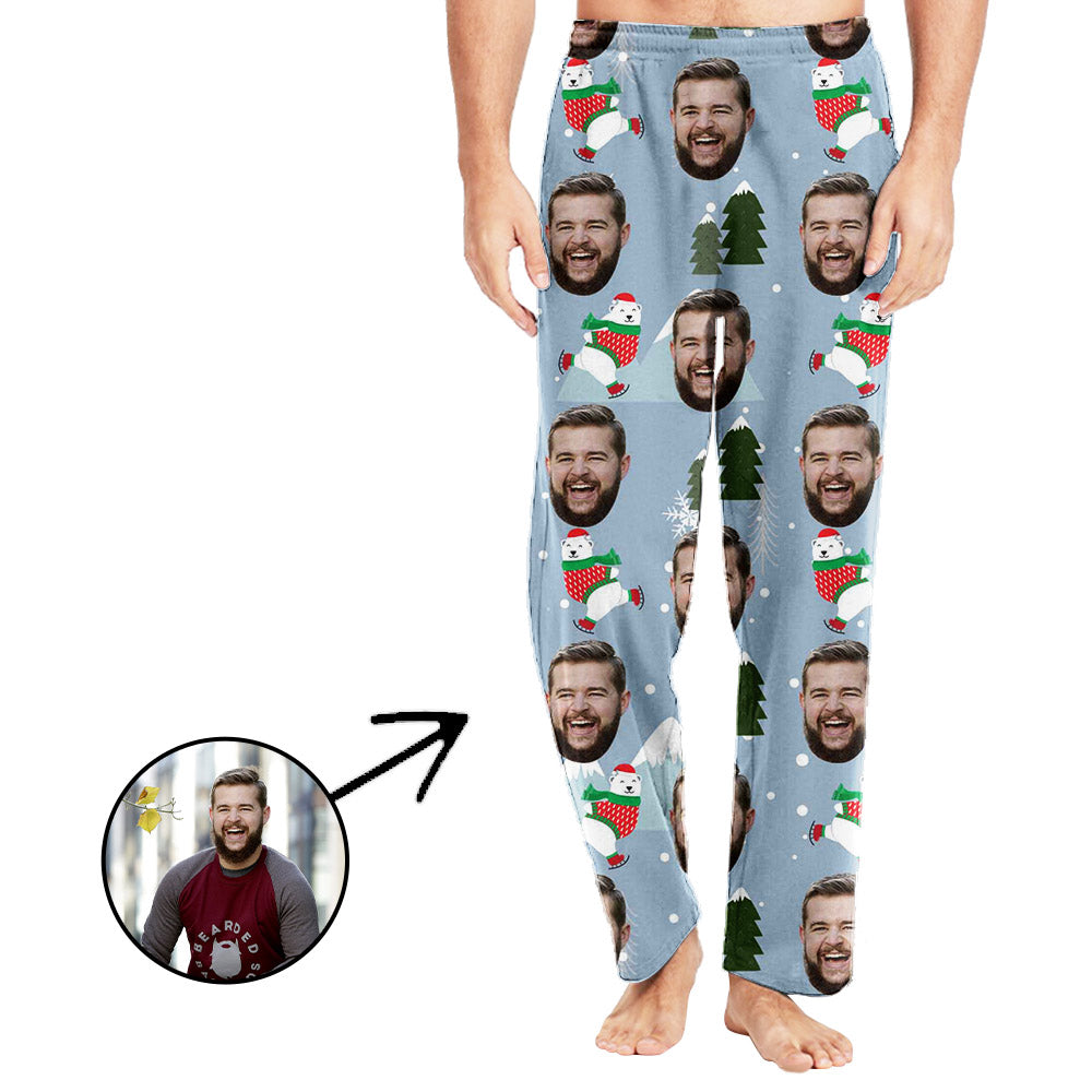 Personalisiert Foto Pyjamas Hose für Männer Weihnachtsbaum und Bär