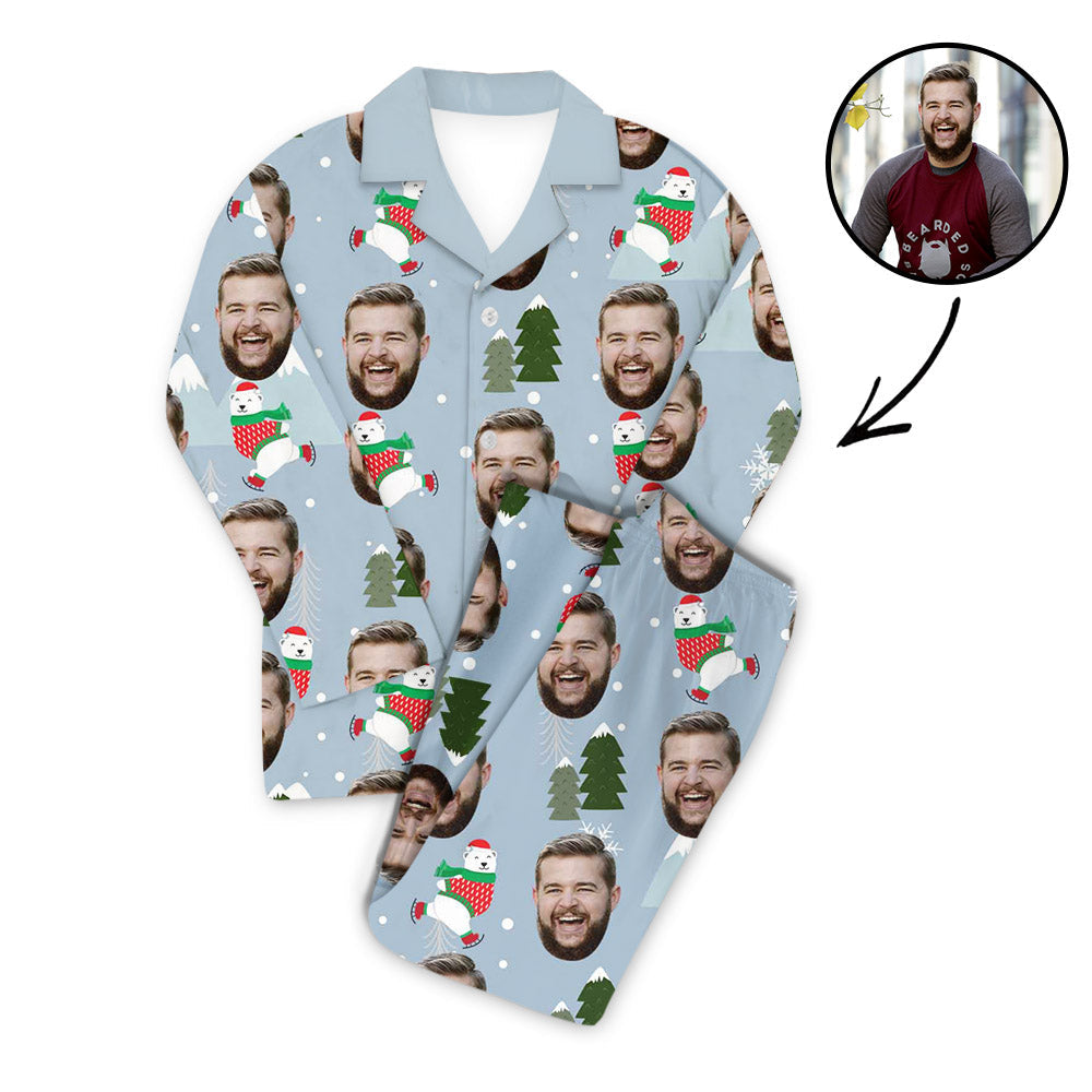 Benutzerdefiniertes Foto Pyjama Set Weihnachtsbaum und Bär