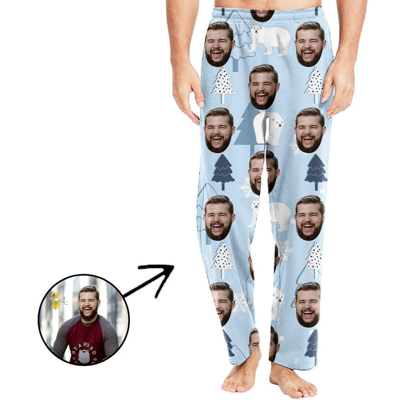 Personalisiert Foto Pyjamas Hose für Männer Weihnachtsbaum und Bär