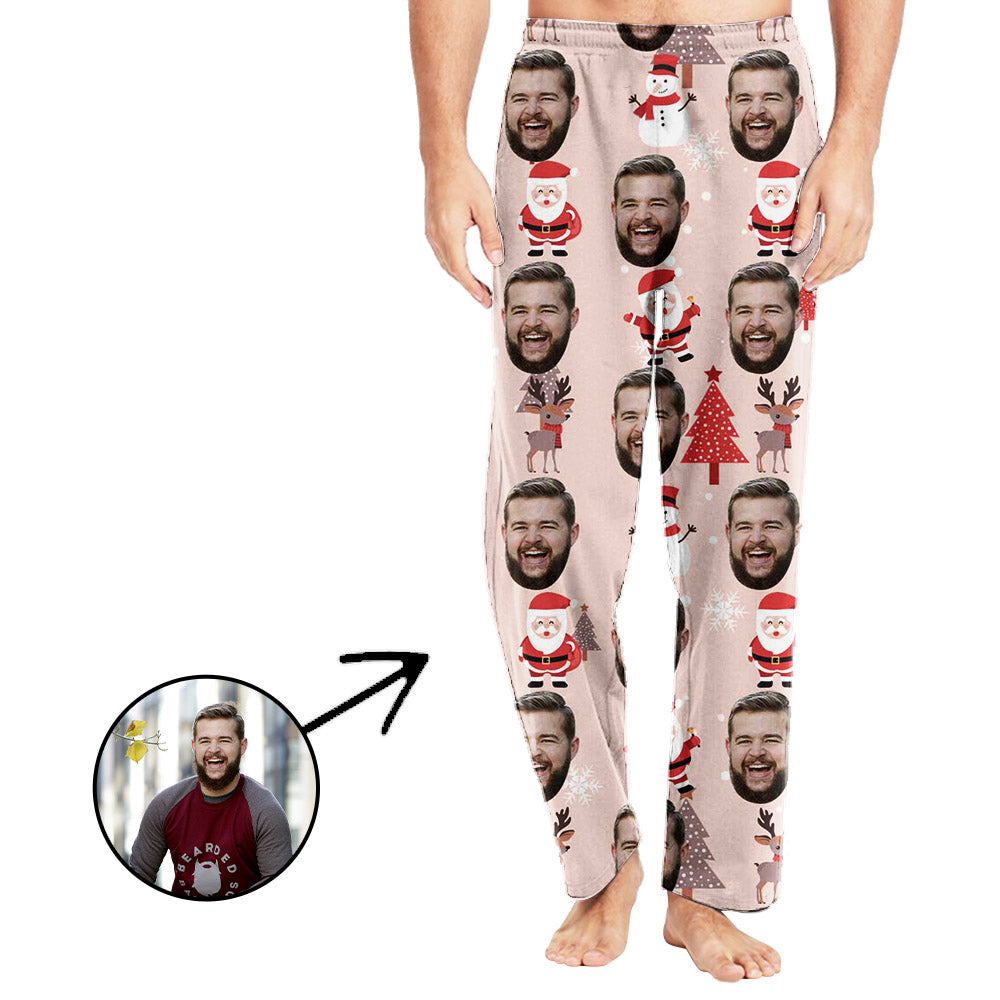 Personalisiert Foto Pyjamas Hose für Männer Hirsch und Weihnachtsbaum