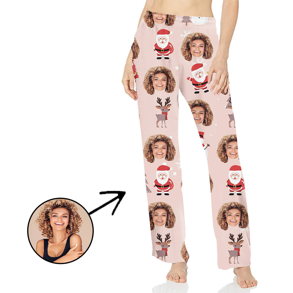 Personalisiert Foto Pyjamas Hose für Frauen Hirsch und Weihnachtsbaum