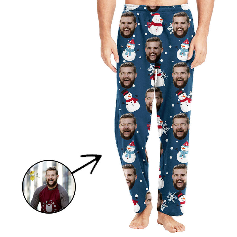 Personalisiert Foto Pyjamas Hose für Männer Schneeflocke und Schneemann