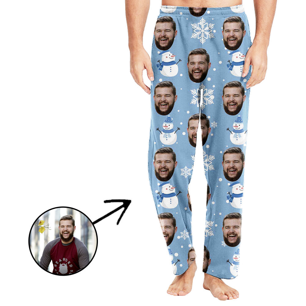 Personalisiert Foto Pyjamas Hose für Männer Schneemann und Schneeflocke