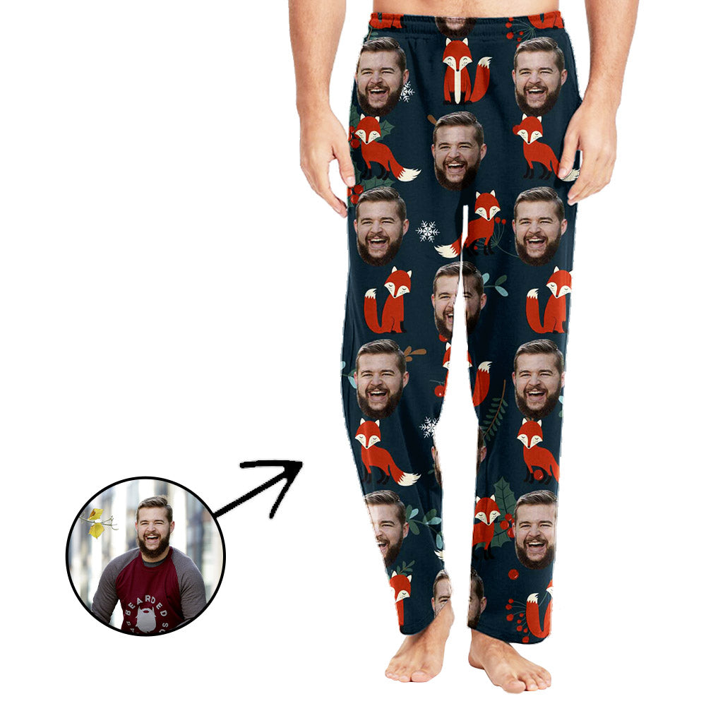 Personalisiert Foto Pyjamas Hose für Männer Fuchs und Schneeflocke