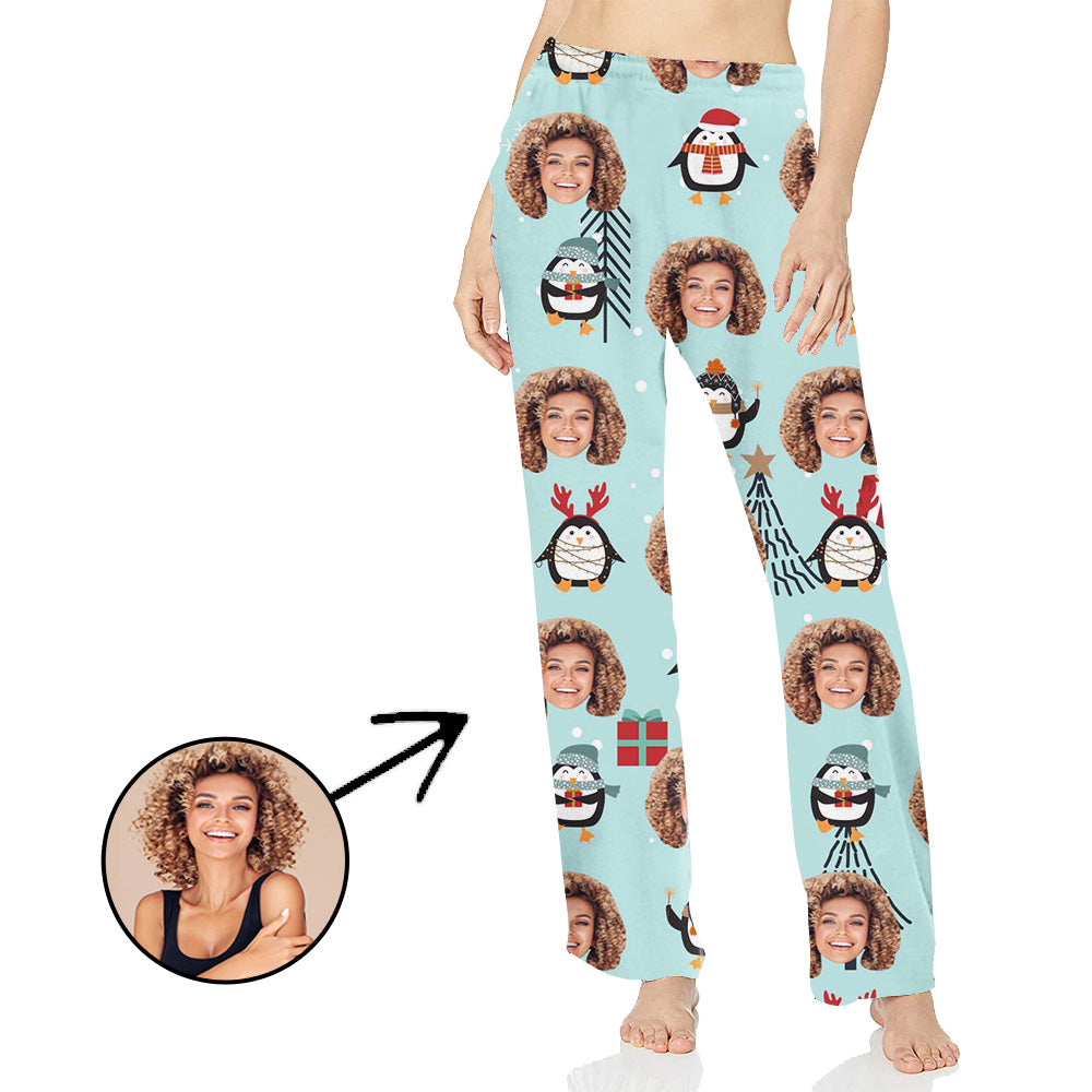 Personalisiert Foto Pyjamas Hose für Frauen Weihnachtspinguin