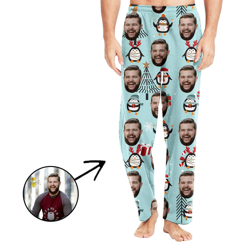 Personalisiert Foto Pyjamas Hose für Männer Weihnachtspinguin