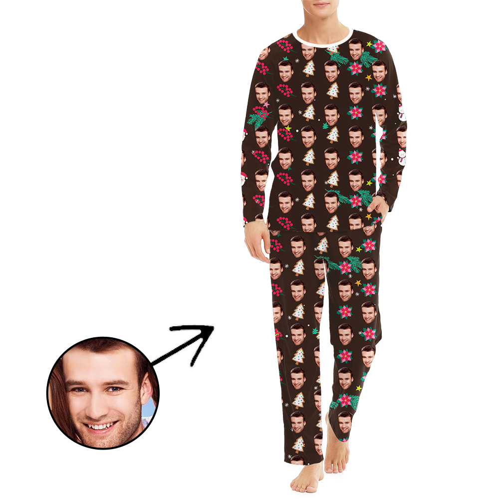 Gewohnheit Herren Foto Pyjama Weihnachtsbaum und Blume Langarm