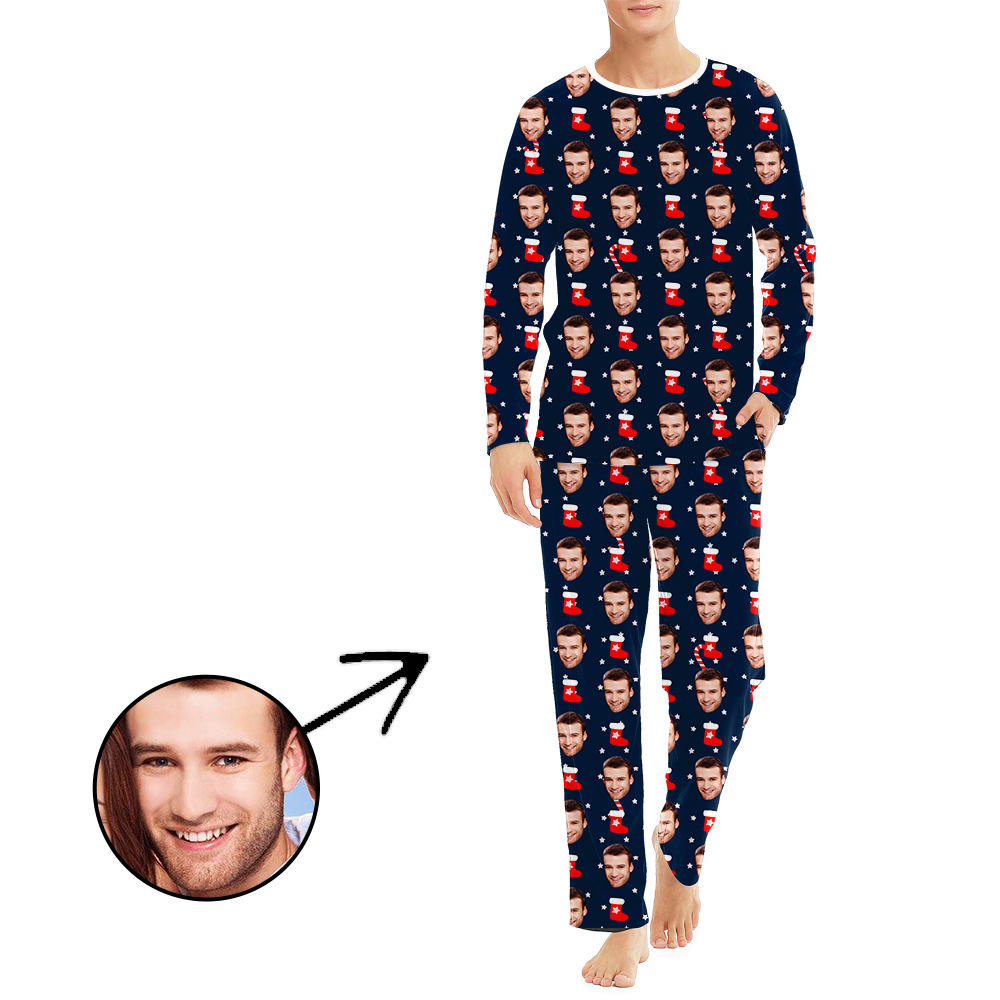 Gewohnheit Herren Foto Pyjama Weihnachtssocken und Stars Langarm