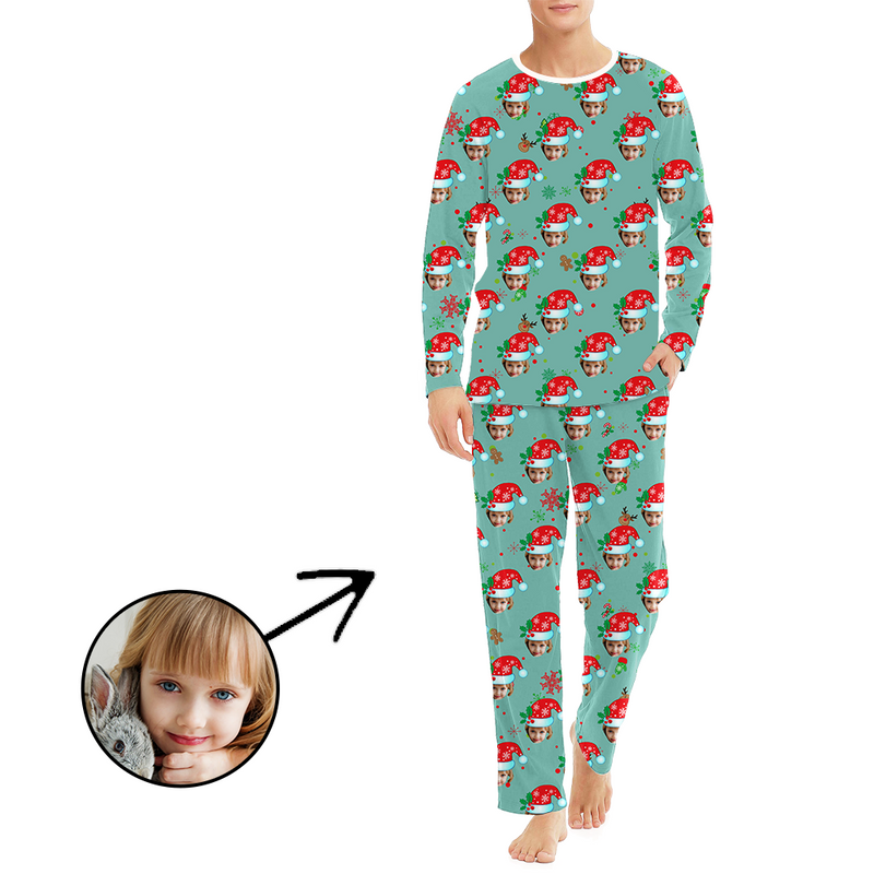 Gewohnheit Herren Foto Pyjama Weihnachtshut und Lebkuchen Mann Langarm