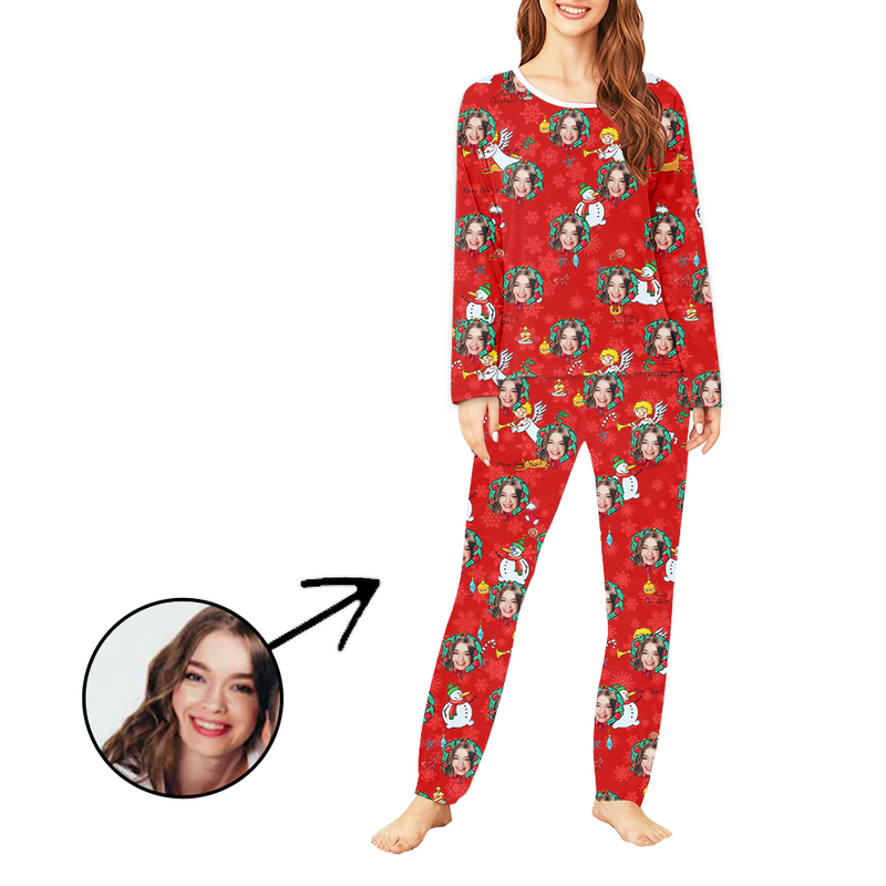 Personalisiert Foto-Pyjama für Damen Weihnachts-Schneemann Langarm