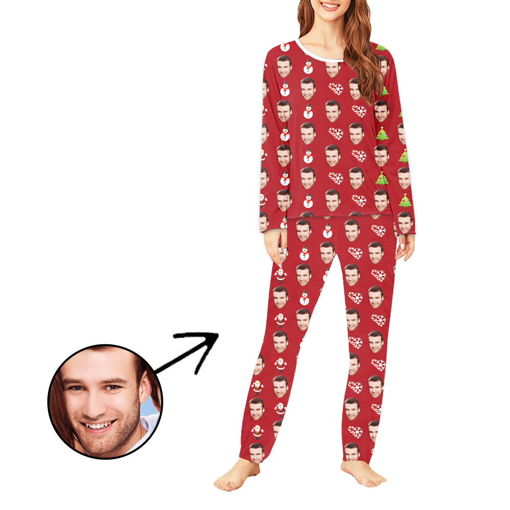 Personalisiert Foto-Pyjama für Damen Frohe Weihnachten Langarm