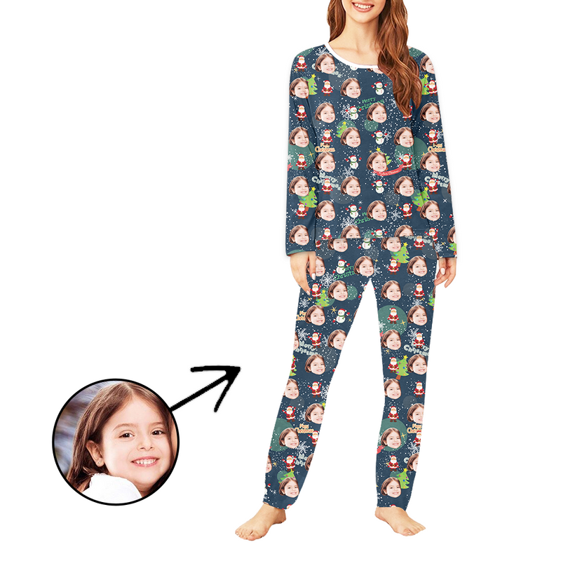 Personalisiert Foto-Pyjama für Damen Frohe Weihnachten Langarm