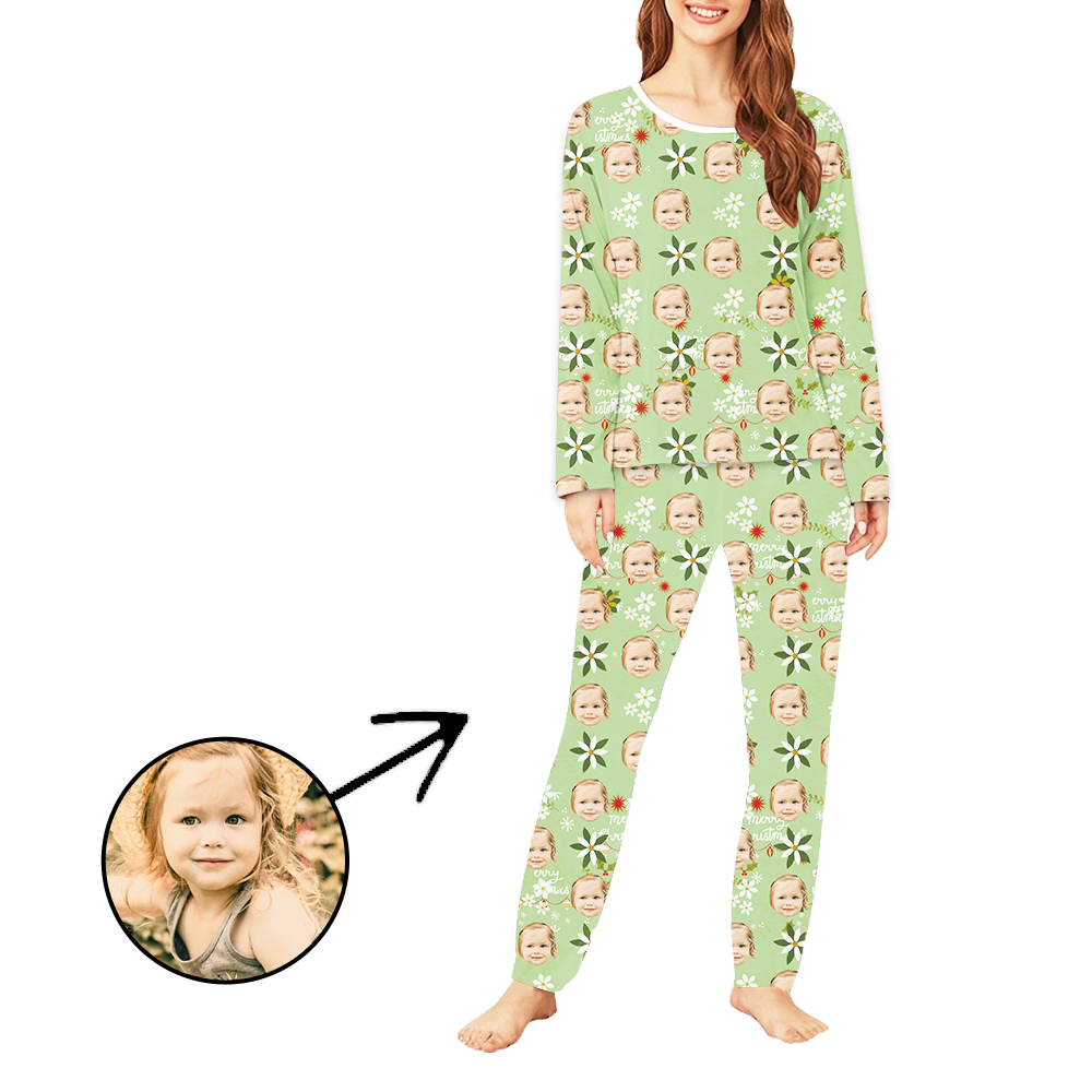 Personalisiert Foto-Pyjama für Damen Schönheit Blumen Langarm