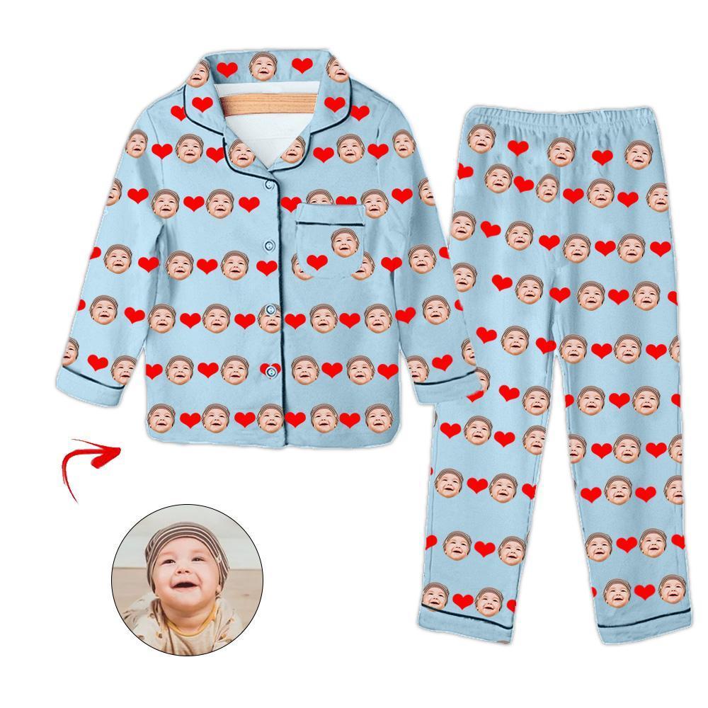 Benutzerdefiniertes Foto Kinderpyjama Herz Ich liebe mein Baby Blau