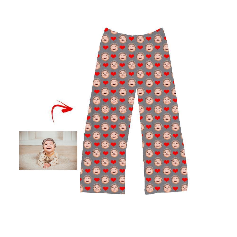 Kundenspezifische Foto Pyjama Hosen Herz I Liebe mein Baby Grau