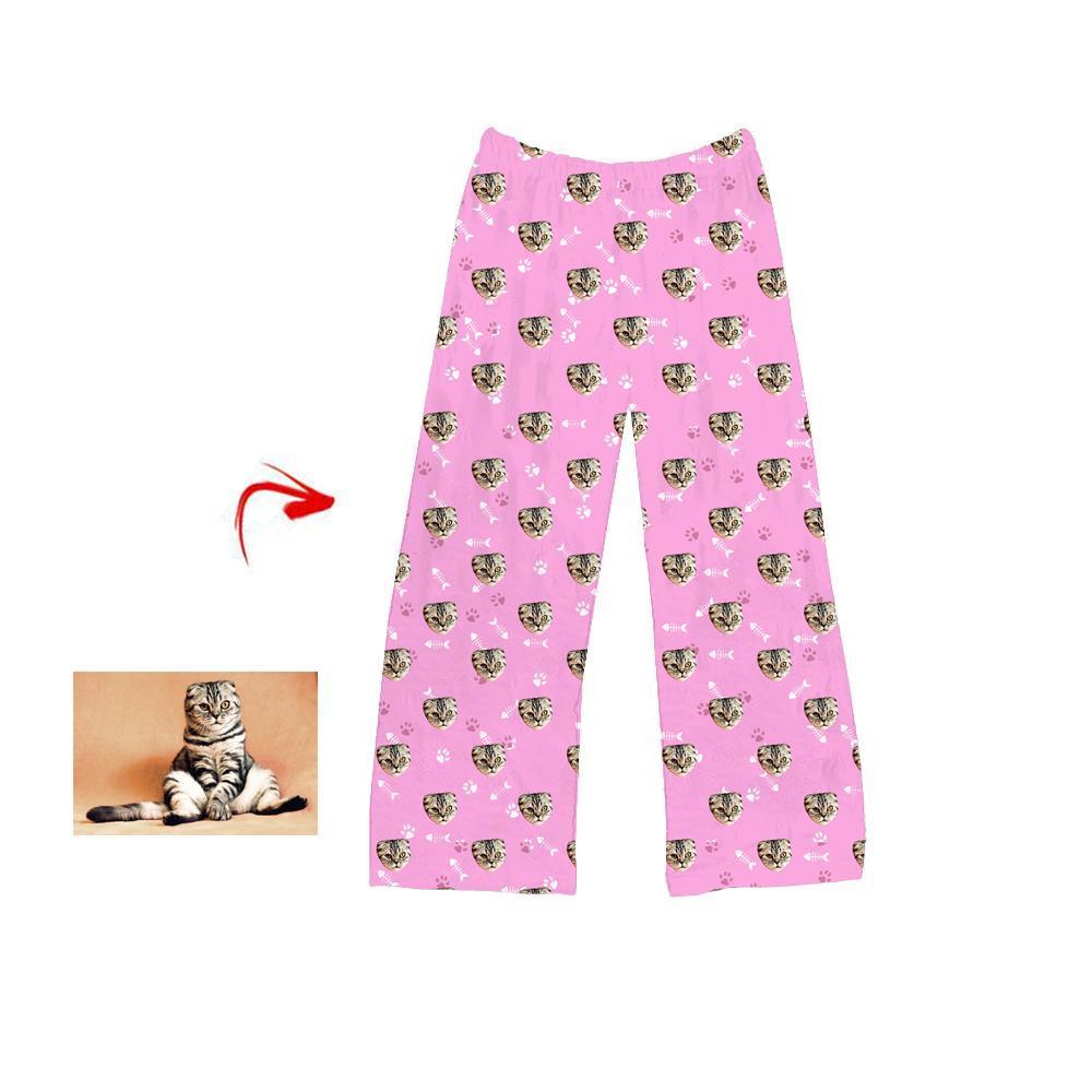 Kundenspezifischer Foto Pyjama Hosen Katzen Fußabdruck Rosa