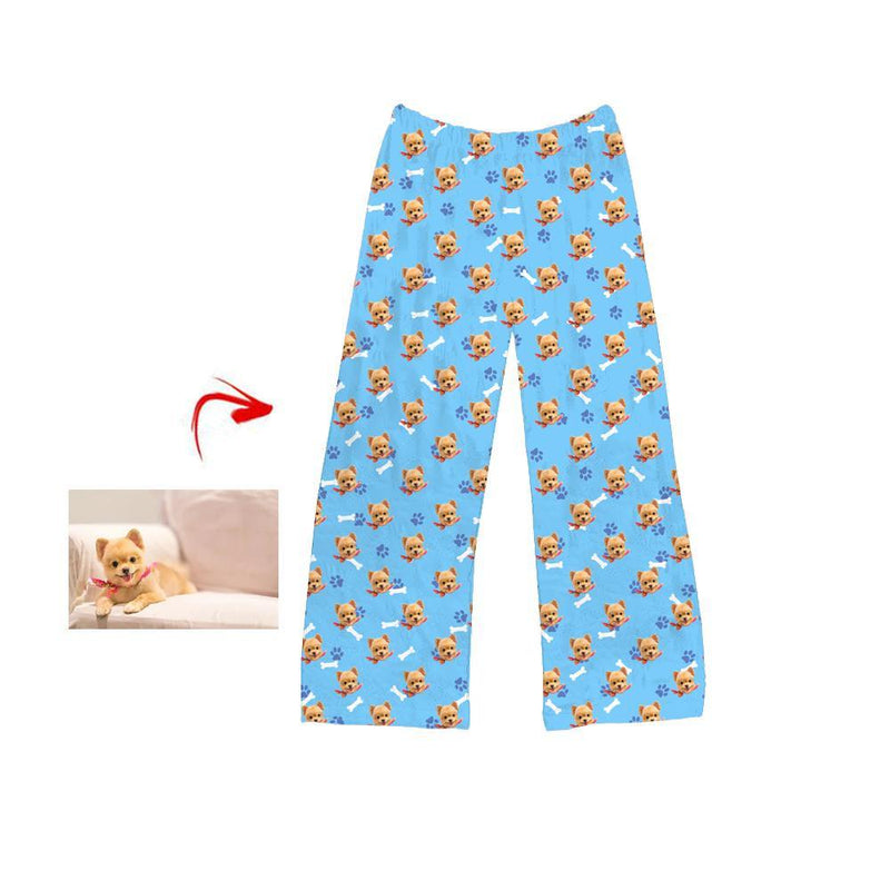 Kundenspezifischer Foto Pyjama Hosen Hundeabdruck Blau