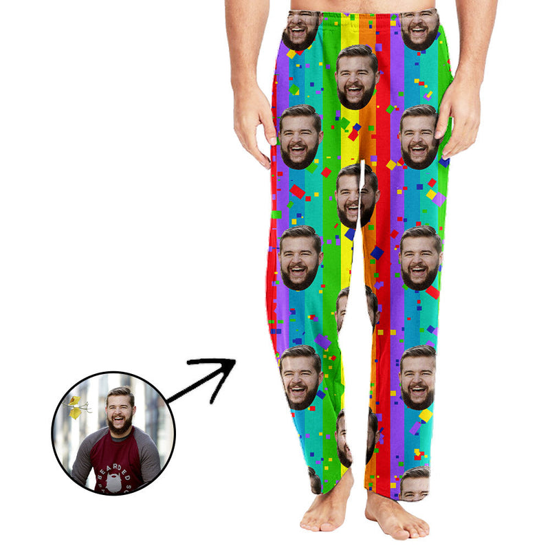 Personalisiert Foto Pyjamas Hose für Männer Regenbogen-Vatertagsgeschenke