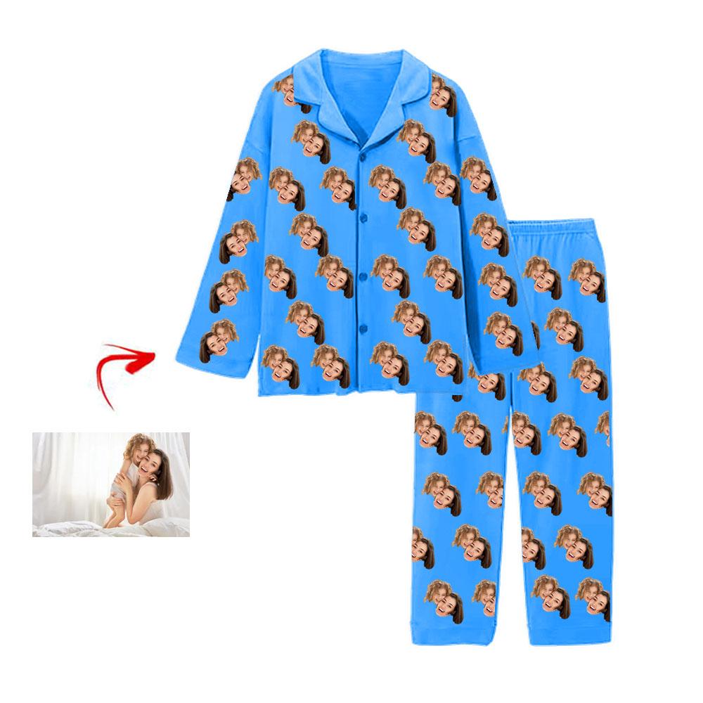 Kundenspezifischer Foto Pyjama Ich liebe meine Mutter Blau