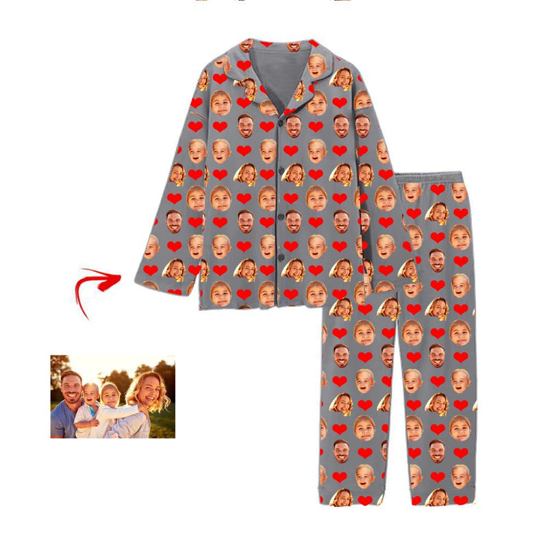 Liebe des kundenspezifischen Foto Pyjama Herz I mein Familien Grau