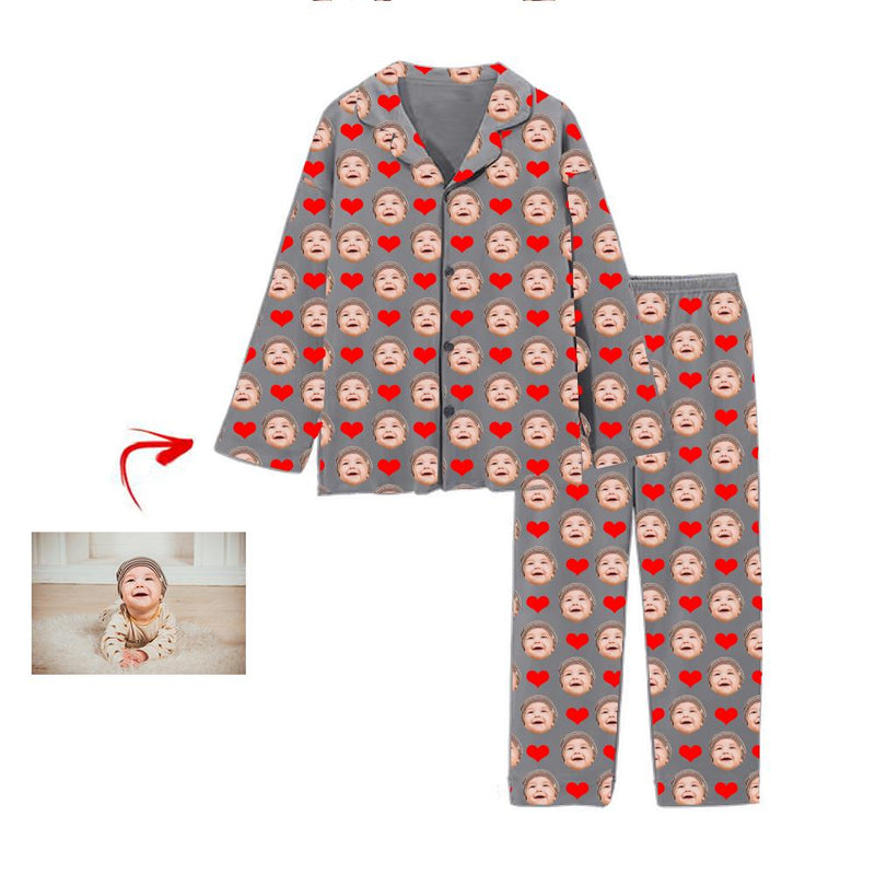 Liebe des kundenspezifischen Foto Pyjama Herz I mein Baby Grau