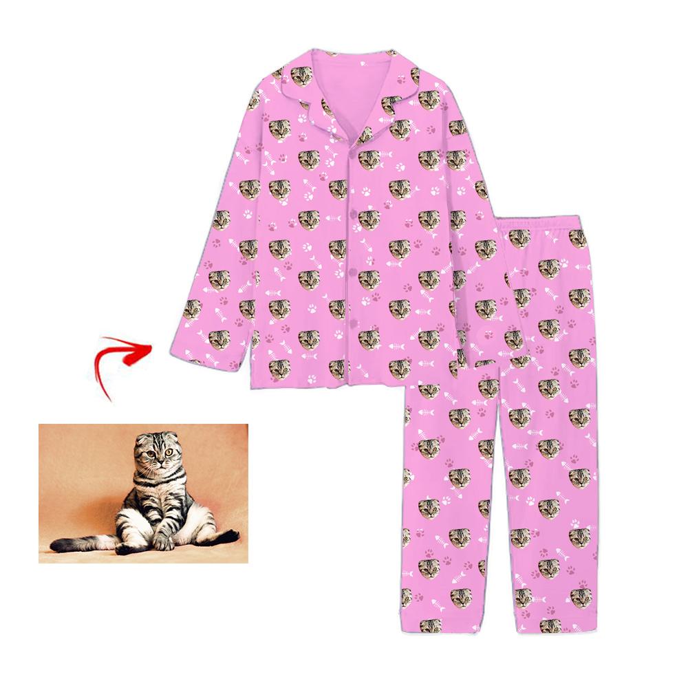 Kundenspezifischer Foto Pyjama Katzen Fußabdruck Rosa