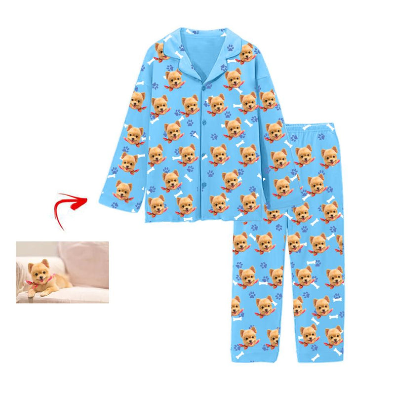 Kundenspezifischer Foto Pyjama Hundeabdruck Blau