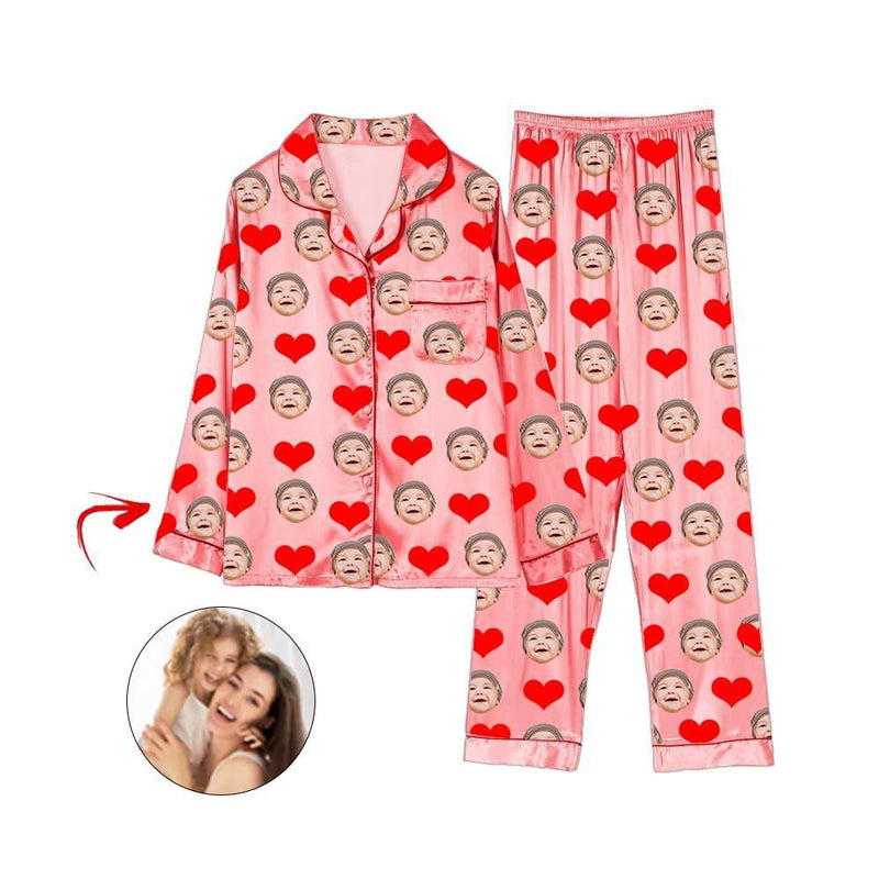 Kundenspezifische Foto Satin Pyjama Herz I Liebe mein Baby Rosa