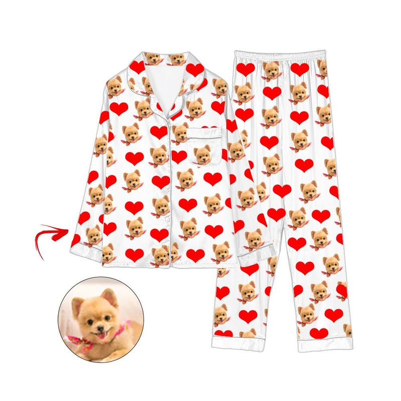 Kundenspezifische Liebe des Foto Satin Pyjama Herz I mein Hundeblau