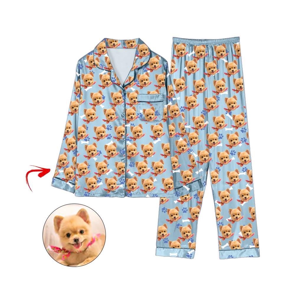 Kundenspezifischer Foto Satin Pyjama Hundeabdruck Grau