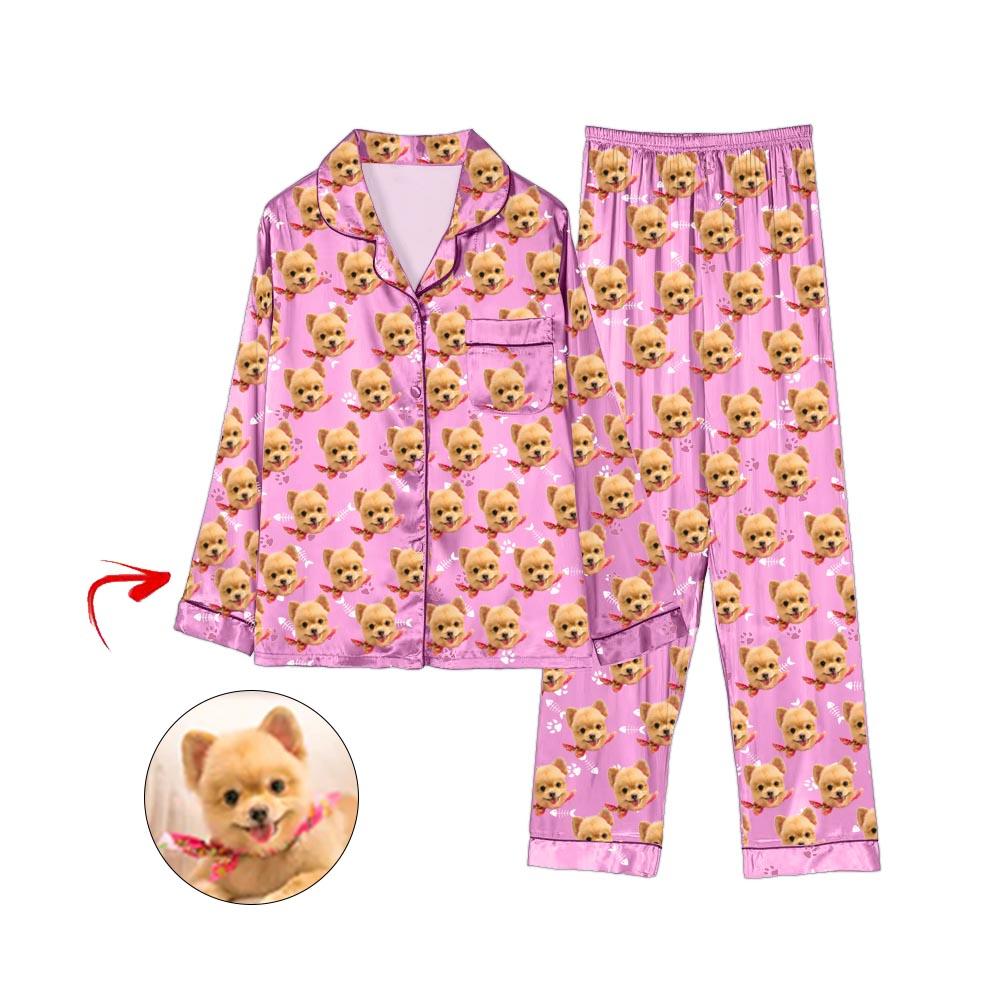 Kundenspezifischer Foto Satin Pyjama Hundeabdruck Blau