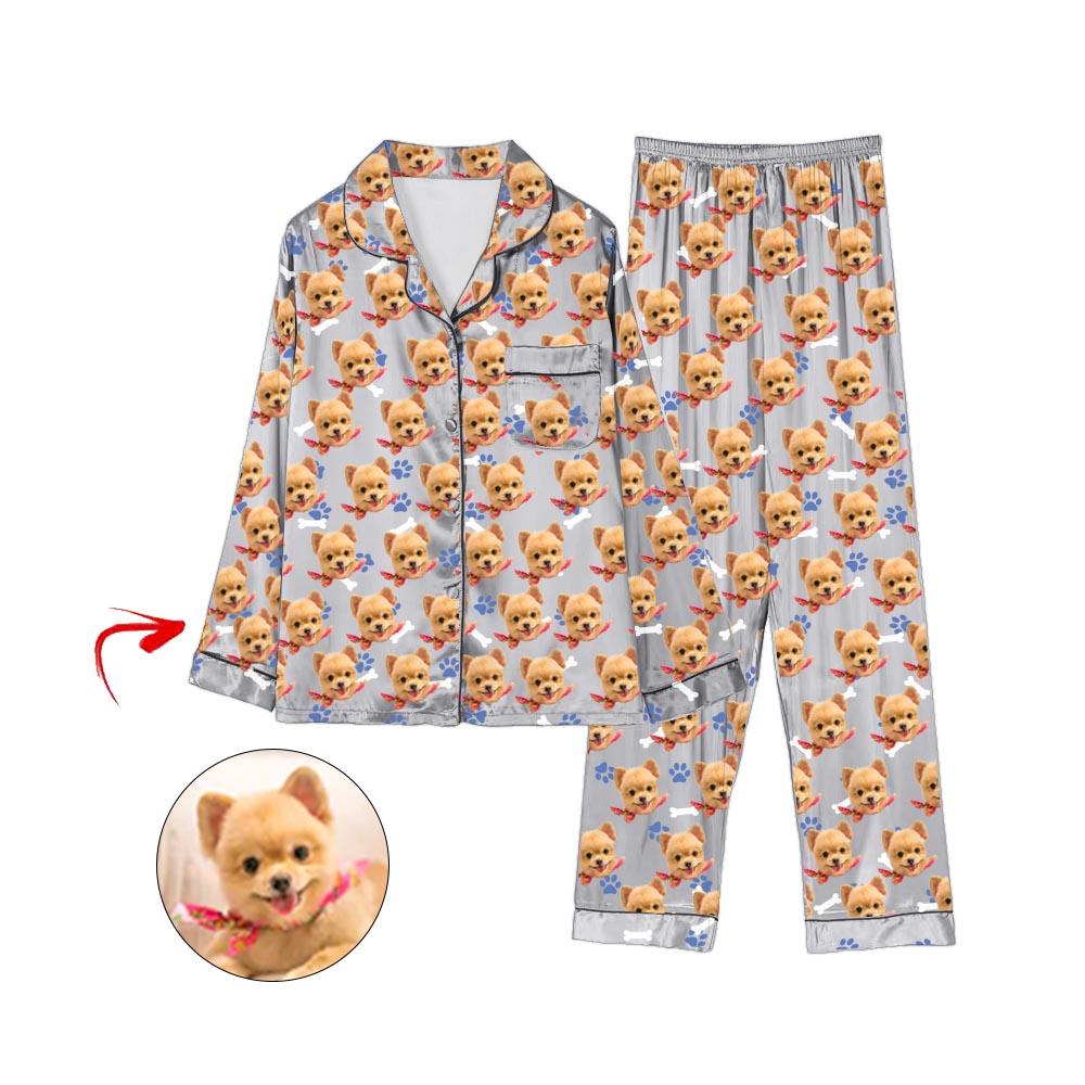 Kundenspezifischer Foto Satin Pyjama Hundeabdruck hellblau