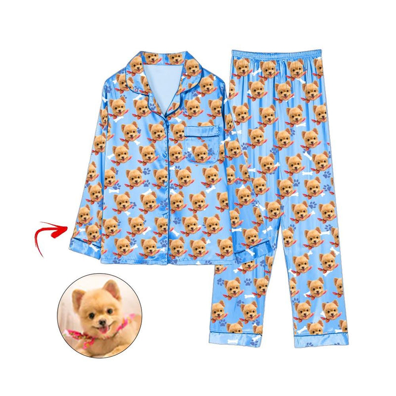 Kundenspezifischer Foto Satin Pyjama Hundeabdruck Weiß