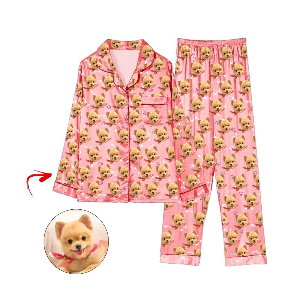 Kundenspezifischer Foto Satin Pyjama Hundeabdruck Champagner