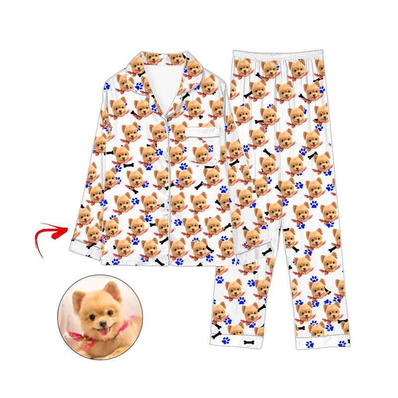 Kundenspezifischer Foto Satin Pyjama Hundeabdruck Grau