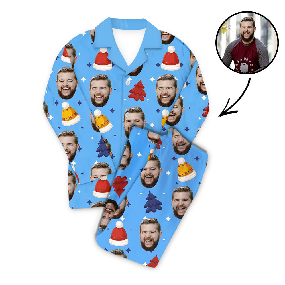 Benutzerdefiniertes Foto Pyjama Set Unisex-Weihnachtsmütze und Weihnachtsbaum